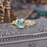 Boho 4 Prong Oval Natural Moss Agate Wedding Ring